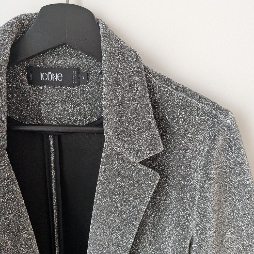 Icone by Simons Silver/Black metallic blazer - size 10 - Picture 2 of 5